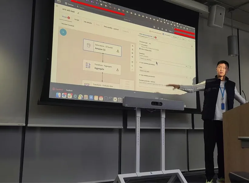 Eric Tech presenting a live AWS data-pipeline demo to enterprise customers