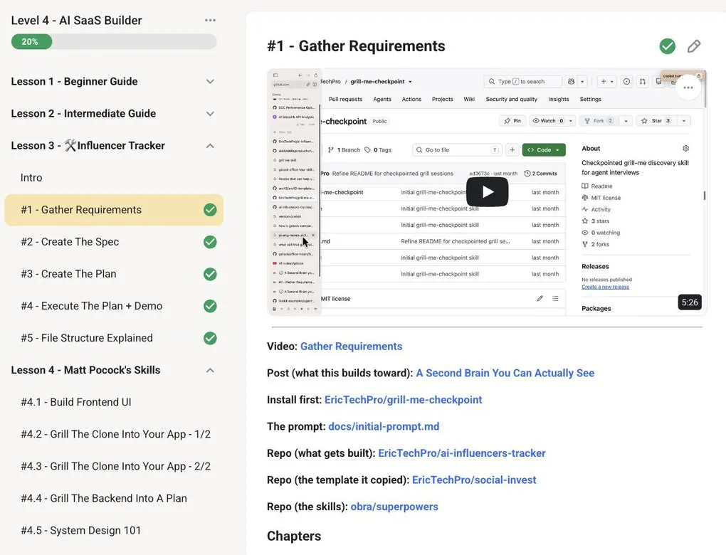 Inside a lesson: video, chapters and linked resources